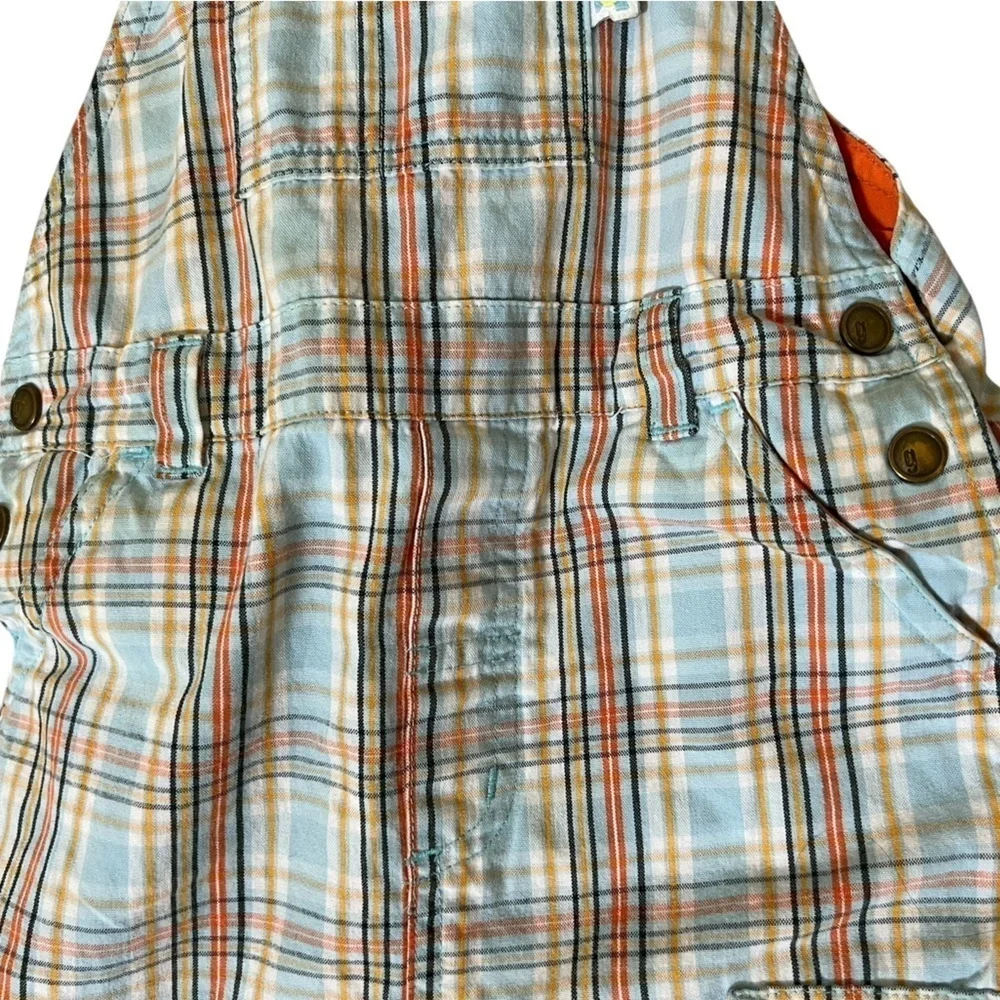 Set of 2 Overalls plaid shorts + long beige & 2 plaid shirts size 12months